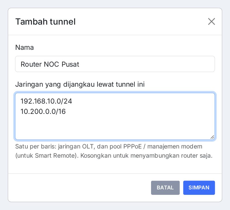 Form Tambah tunnel: nama router dan jaringan yang dijangkau.
